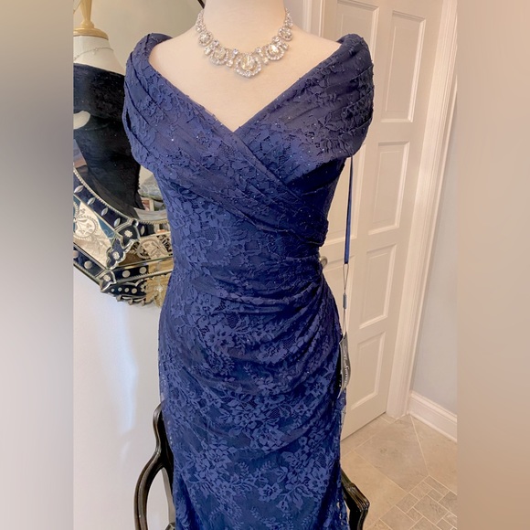 NWT La Femme Wedding Lace Rhinestone Classic Fitted Special Occasion Dress - Picture 5 of 16